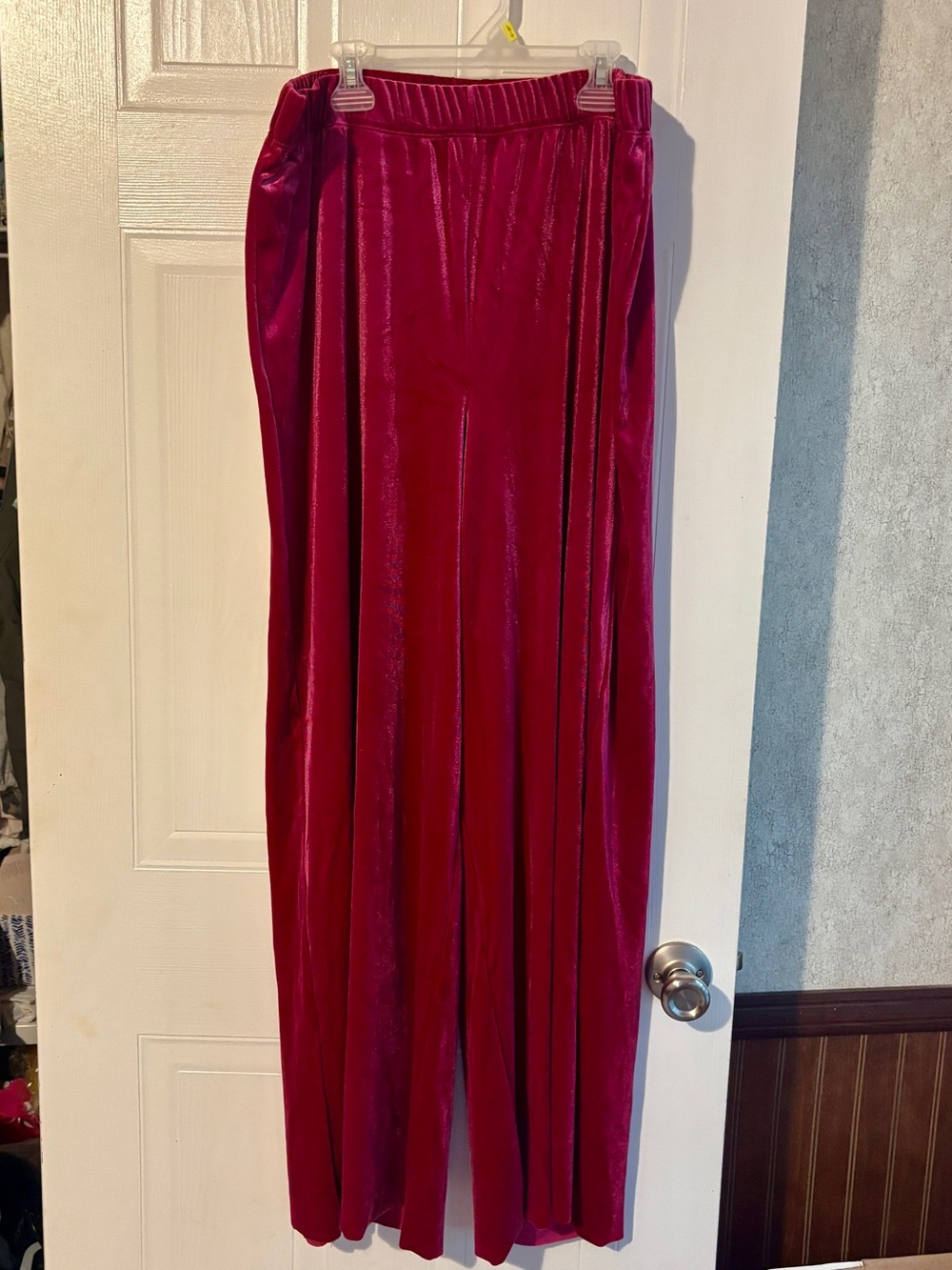 Zenana XL Berry Velvet Wide Leg Pants Stretch Pull On Palazzo Lounge Holiday - Picture 9 of 9
